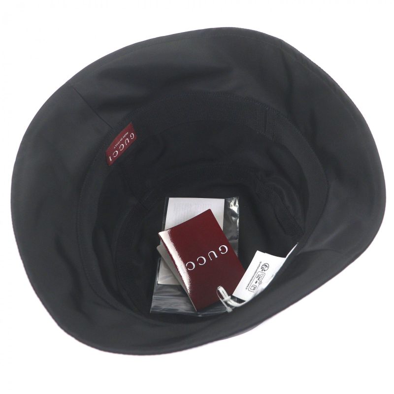 GUCCI 813534 Embossed Logo Sherry Line Bucket Hat Black Made In Italy Genuine