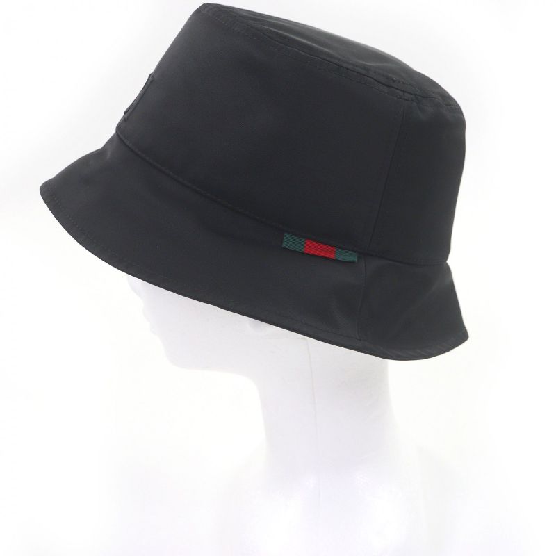 GUCCI 813534 Embossed Logo Sherry Line Bucket Hat Black Made In Italy Genuine