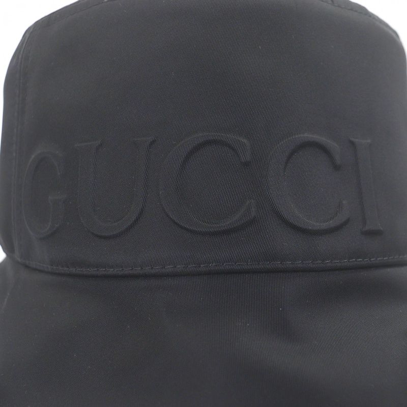 GUCCI 813534 Embossed Logo Sherry Line Bucket Hat Black Made In Italy Genuine