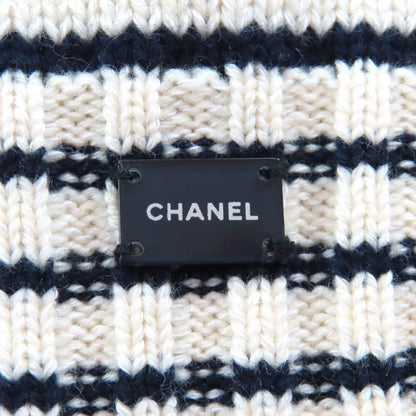 CHANEL Vintage 03P P21283 Cashmere Cotton Logo Plate Border Pattern V Neck