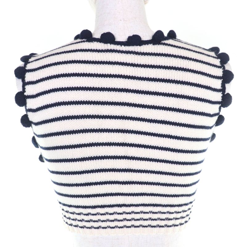 CHANEL Vintage 03P P21283 Cashmere Cotton Logo Plate Border Pattern V Neck