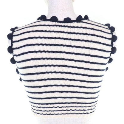 CHANEL Vintage 03P P21283 Cashmere Cotton Logo Plate Border Pattern V Neck
