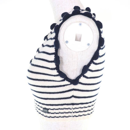 CHANEL Vintage 03P P21283 Cashmere Cotton Logo Plate Border Pattern V Neck