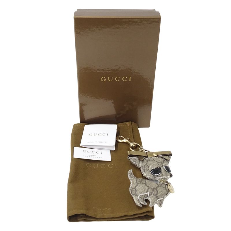 GUCCI Key Holder Women's Brand Gucciori Chihuahua GG Supreme Beige Brown Dog