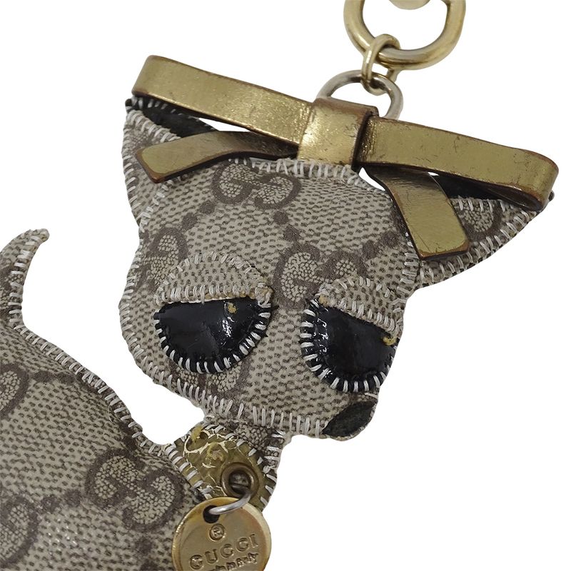 GUCCI Key Holder Women's Brand Gucciori Chihuahua GG Supreme Beige Brown Dog