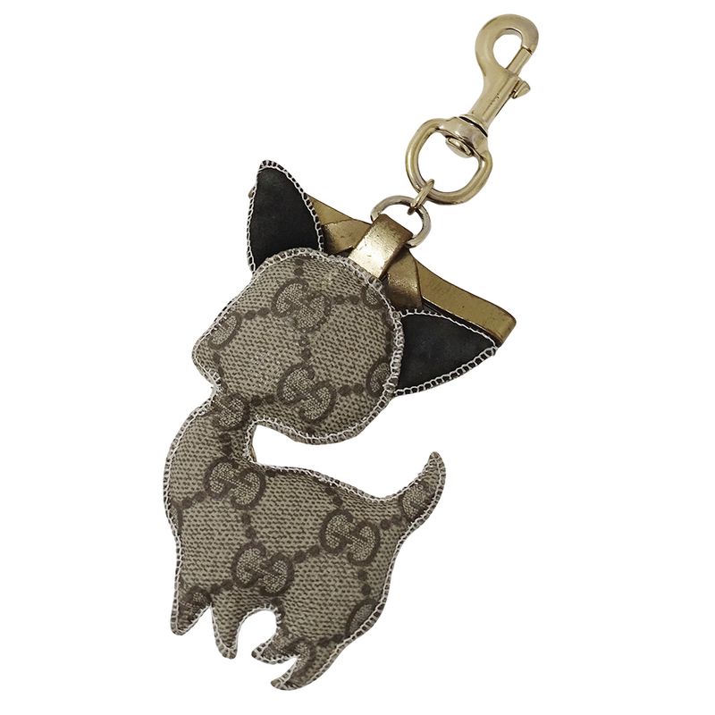 GUCCI Key Holder Women's Brand Gucciori Chihuahua GG Supreme Beige Brown Dog