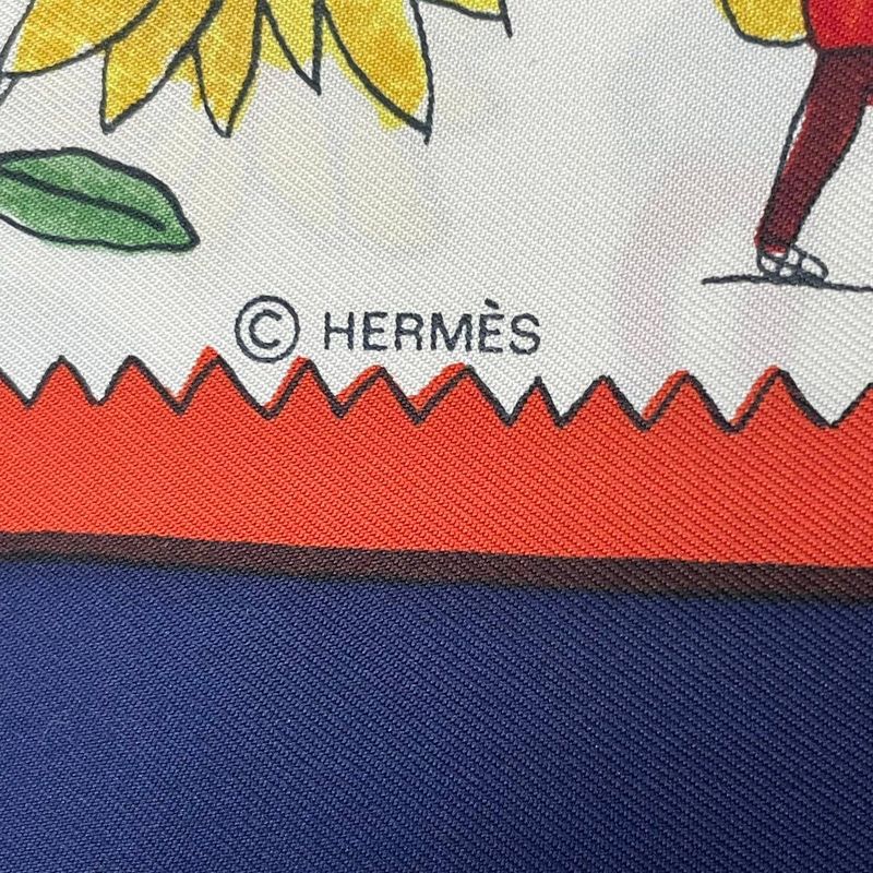 HERMES Carre 90 RE TOUR A LA Terre Return To Home Silk Scarf Navy