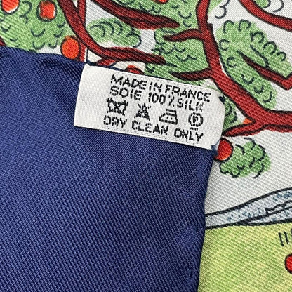 HERMES Carre 90 RE TOUR A LA Terre Return To Home Silk Scarf Navy