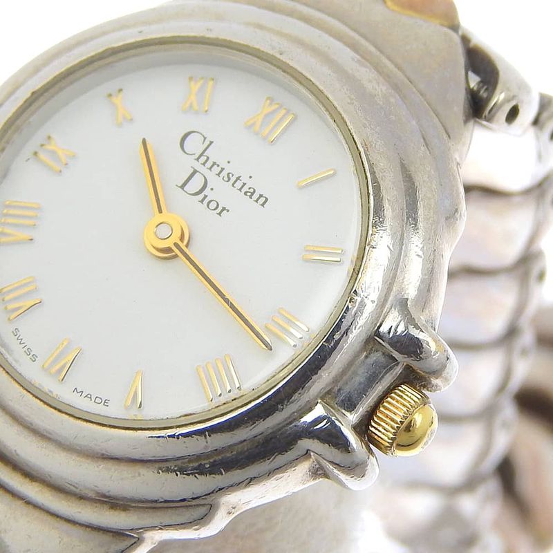 Christian DIOR Stainless Steel Quartz Analog Display Ladies White Dial