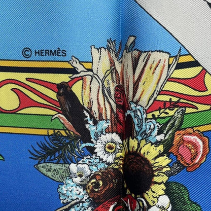 HERMES Scarf Silk Carre 90 Kachinas Ethnic Blue - Box Included