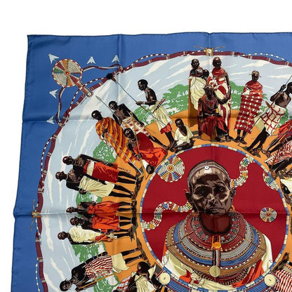 HERMES Carre 90 Silk Scarf Perles DU Kenya Pearls Of Kenya Blue - Box Included