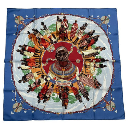 HERMES Carre 90 Silk Scarf Perles DU Kenya Pearls Of Kenya Blue - Box Included