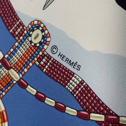 HERMES Carre 90 Silk Scarf Perles DU Kenya Pearls Of Kenya Blue - Box Included
