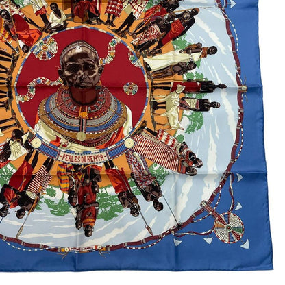 HERMES Carre 90 Silk Scarf Perles DU Kenya Pearls Of Kenya Blue - Box Included