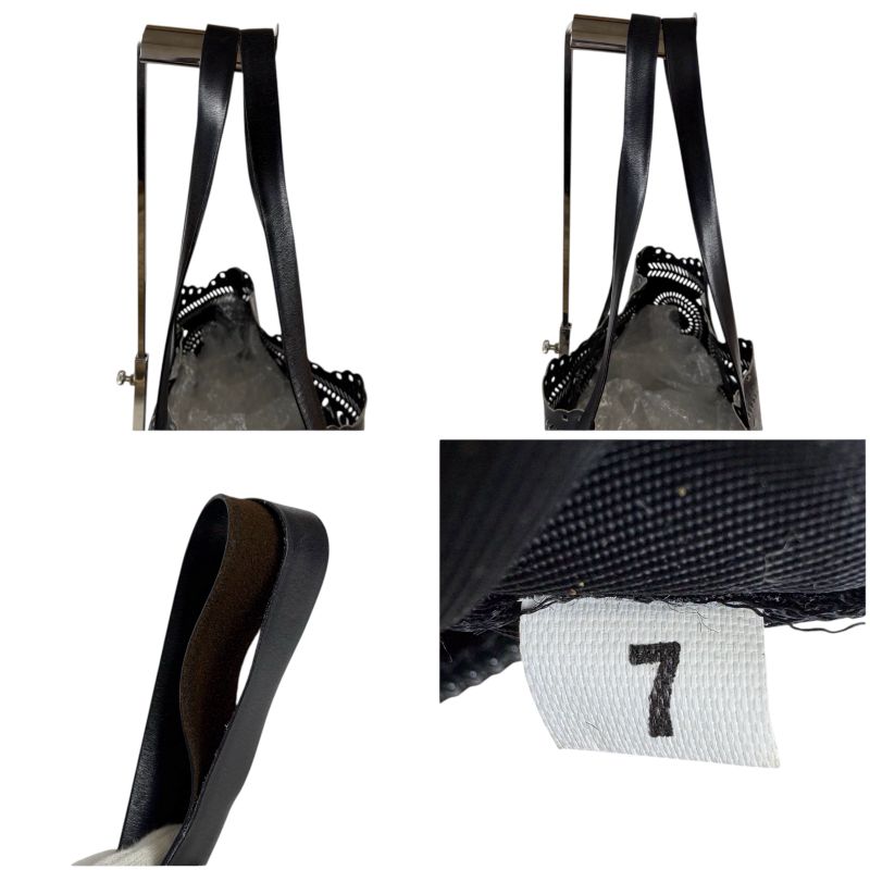 PRADA Punching Leather Tote Bag With Pouch Cutwork Black Leather