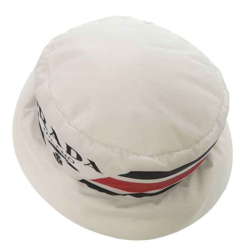 PRADA Re Nylon Logo Print Volume Bucket Hat Polyester Polyamide White 0674 PRADA