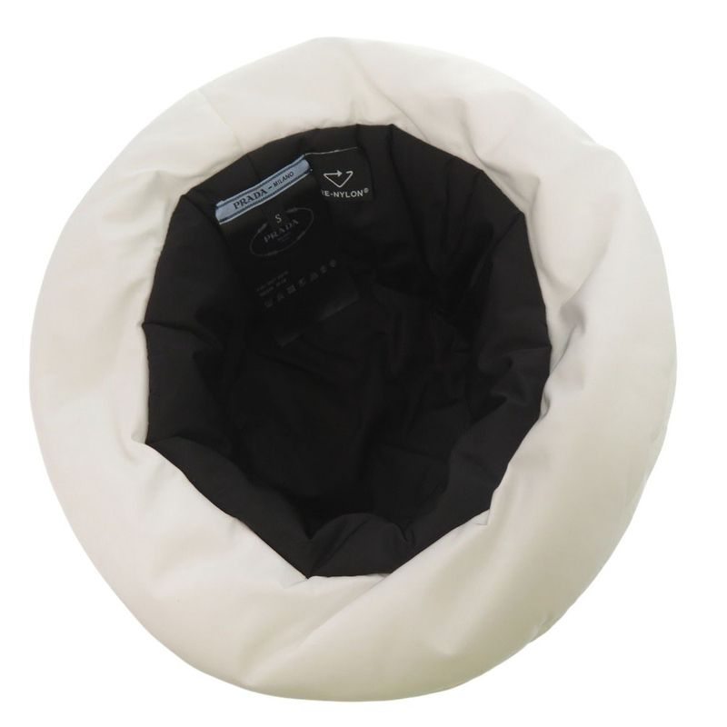 PRADA Re Nylon Logo Print Volume Bucket Hat Polyester Polyamide White 0674 PRADA