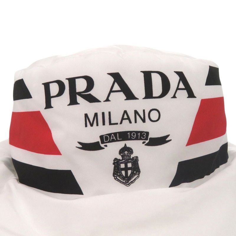 PRADA Re Nylon Logo Print Volume Bucket Hat Polyester Polyamide White 0674 PRADA