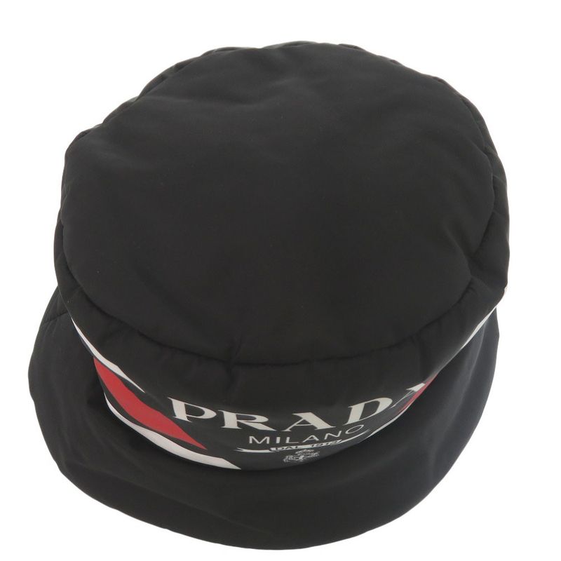 PRADA Re Nylon Logo Print Volume Bucket Hat Polyester Polyamide Black 0673 PRADA