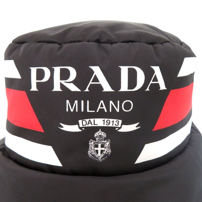 PRADA Re Nylon Logo Print Volume Bucket Hat Polyester Polyamide Black 0673 PRADA