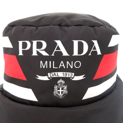 PRADA Re Nylon Logo Print Volume Bucket Hat Polyester Polyamide Black 0673 PRADA