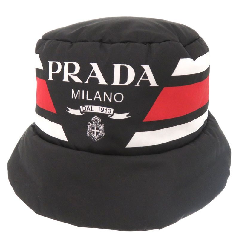 PRADA Re Nylon Logo Print Volume Bucket Hat Polyester Polyamide Black 0673 PRADA