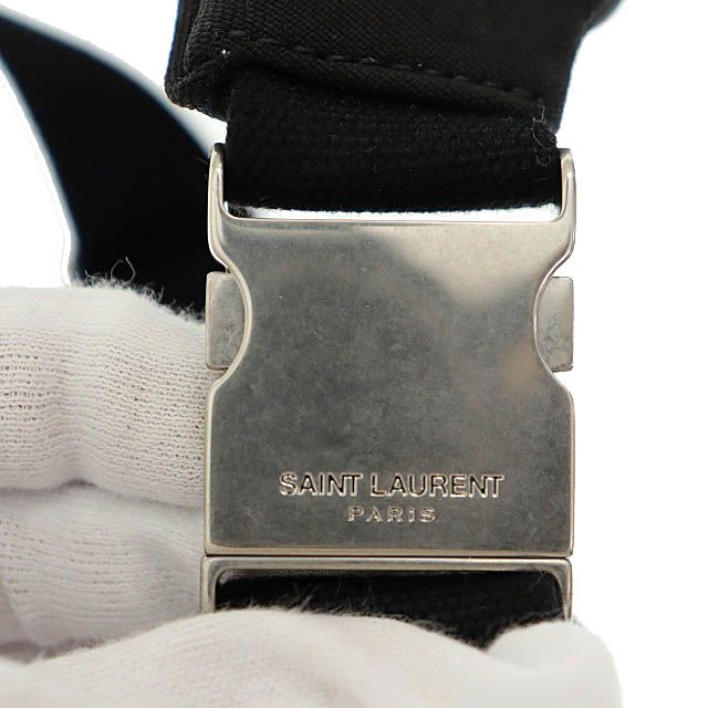 Saint Laurent Paris Logo Canvas Leather Body Waist Bag 557831 Black Used AA•
