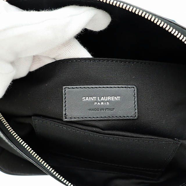 Saint Laurent Paris Logo Canvas Leather Body Waist Bag 557831 Black Used AA•