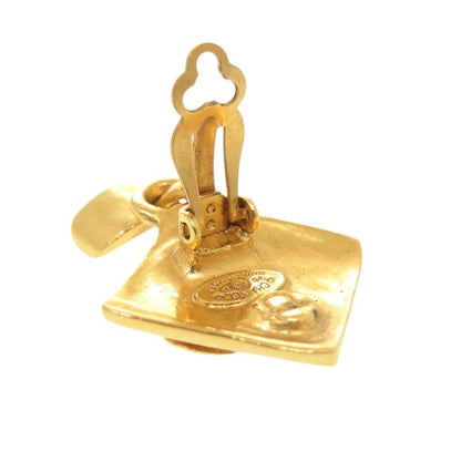 CHANEL Vintage Coco Mark Metal Gold Earring 0267 CHANEL