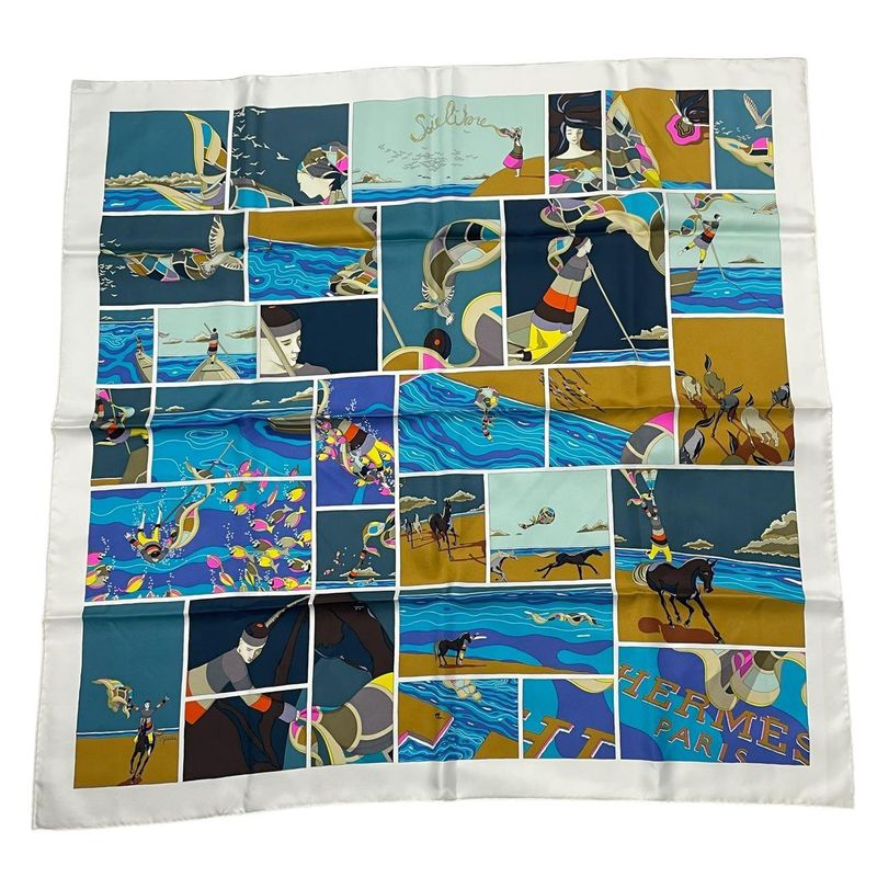 HERMES Carre 90 Scarf Silk Soie Li Love For Silk Multicolor