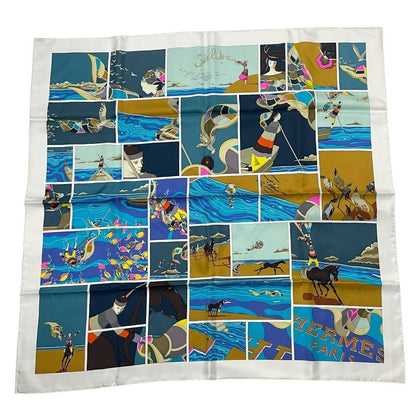 HERMES Carre 90 Scarf Silk Soie Li Love For Silk Multicolor