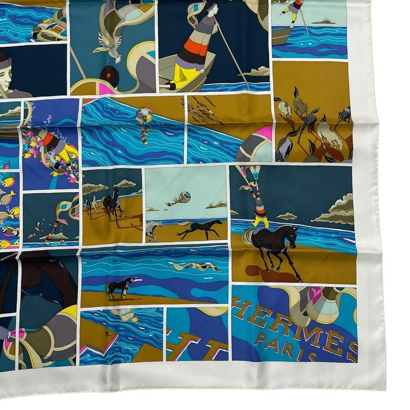 HERMES Carre 90 Scarf Silk Soie Li Love For Silk Multicolor