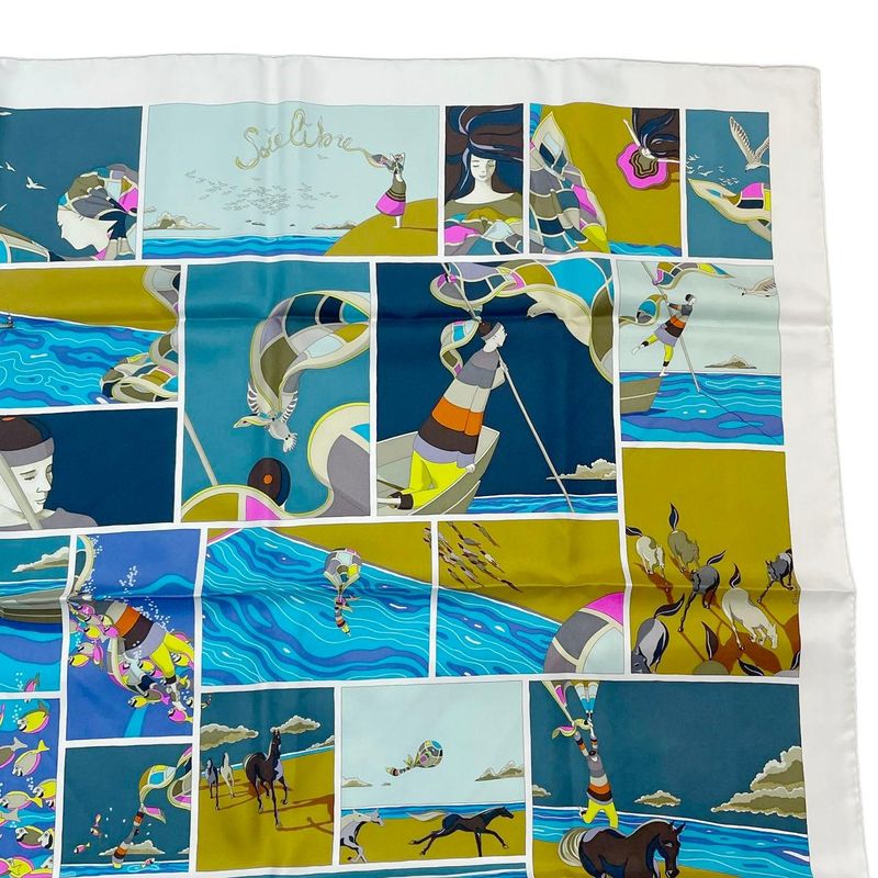 HERMES Carre 90 Scarf Silk Soie Li Love For Silk Multicolor