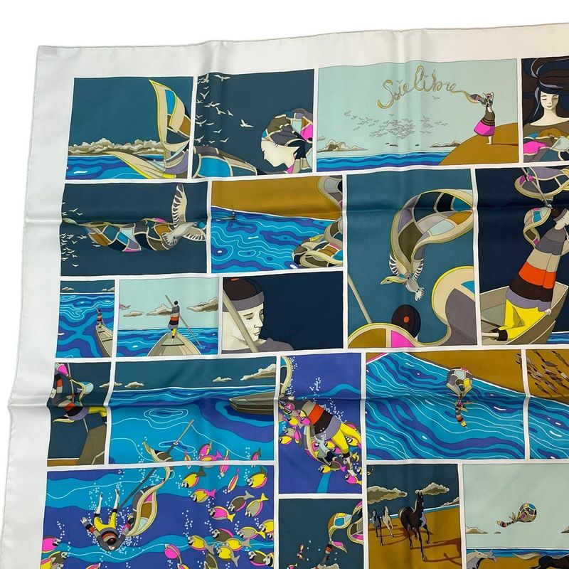 HERMES Carre 90 Scarf Silk Soie Li Love For Silk Multicolor