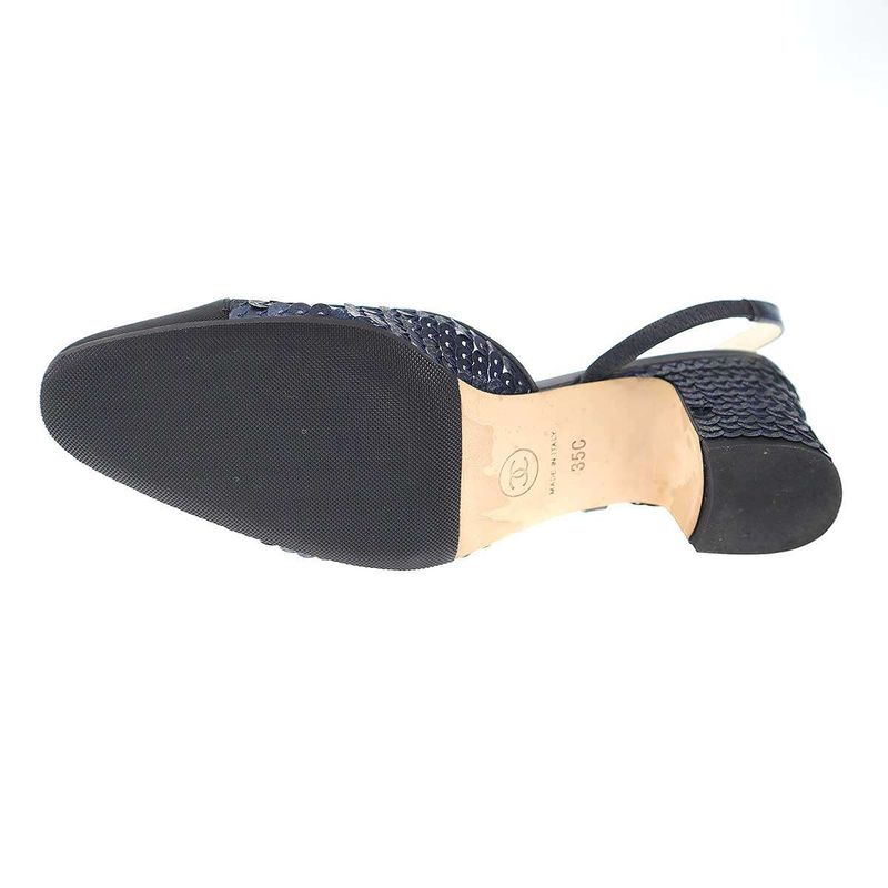 CHANEL Sequins Ring Back Shoes Sandals Navy - 35