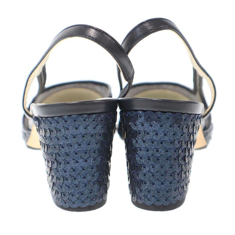 CHANEL Sequins Ring Back Shoes Sandals Navy - 35