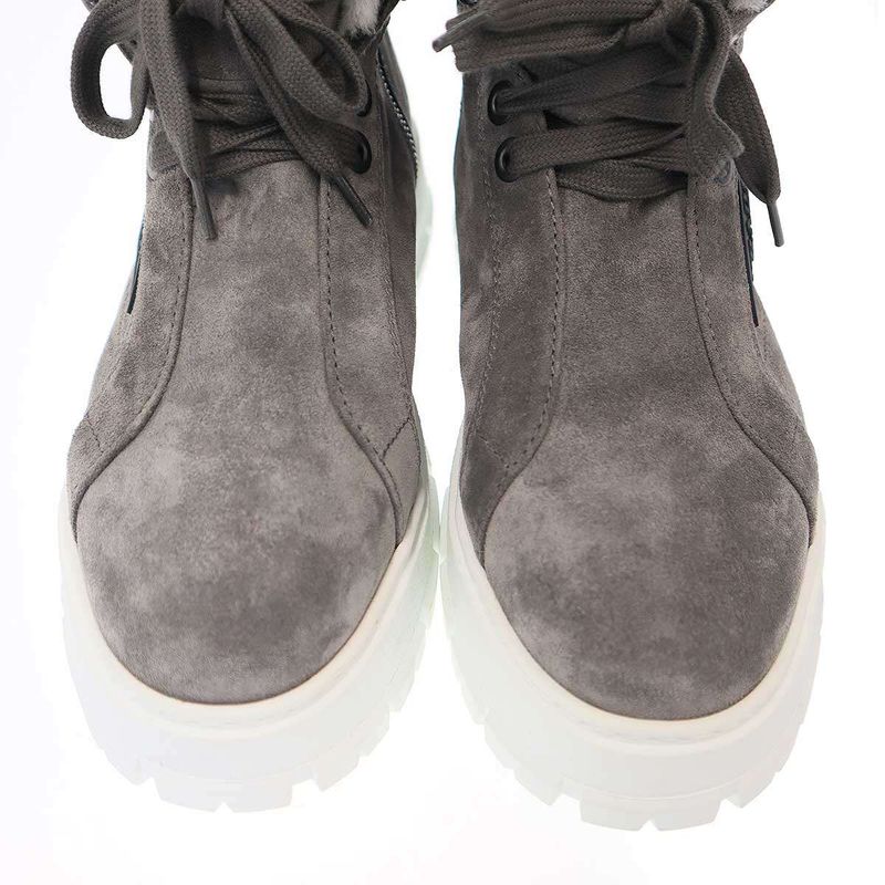 PRADA Suede Shearling Mouthpiece Boots 492 8830 Gray 39