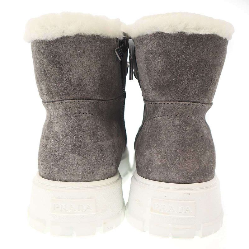 PRADA Suede Shearling Mouthpiece Boots 492 8830 Gray 39
