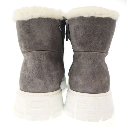 PRADA Suede Shearling Mouthpiece Boots 492 8830 Gray 39