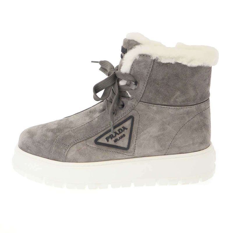 PRADA Suede Shearling Mouthpiece Boots 492 8830 Gray 39
