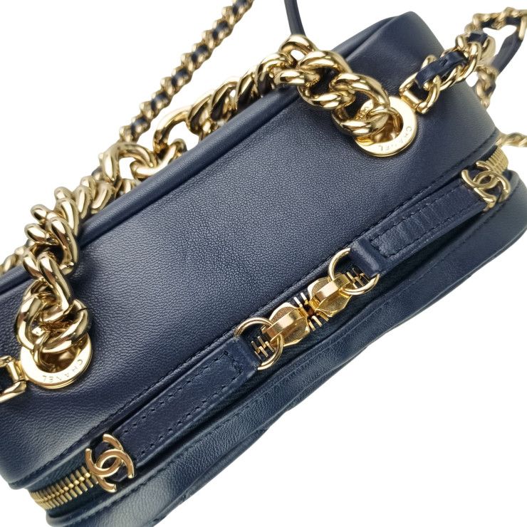 CHANEL Shoulder Bag Small Vanity Case As1513 Navy Lambskin Ladies Chain