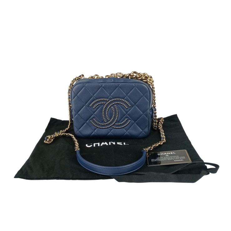 CHANEL Shoulder Bag Small Vanity Case As1513 Navy Lambskin Ladies Chain
