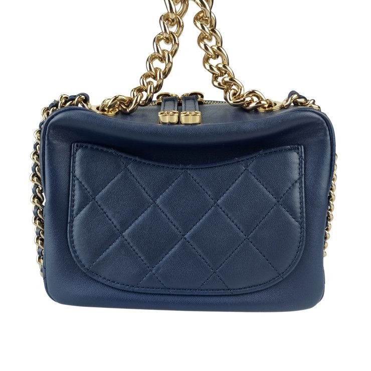 CHANEL Shoulder Bag Small Vanity Case As1513 Navy Lambskin Ladies Chain