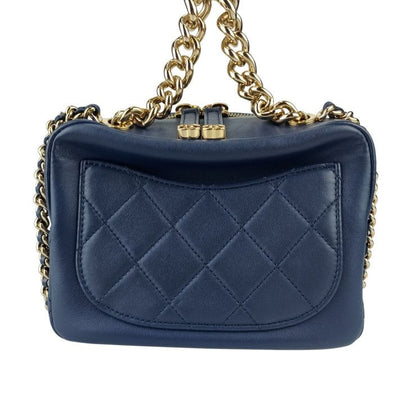 CHANEL Shoulder Bag Small Vanity Case As1513 Navy Lambskin Ladies Chain