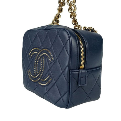 CHANEL Shoulder Bag Small Vanity Case As1513 Navy Lambskin Ladies Chain
