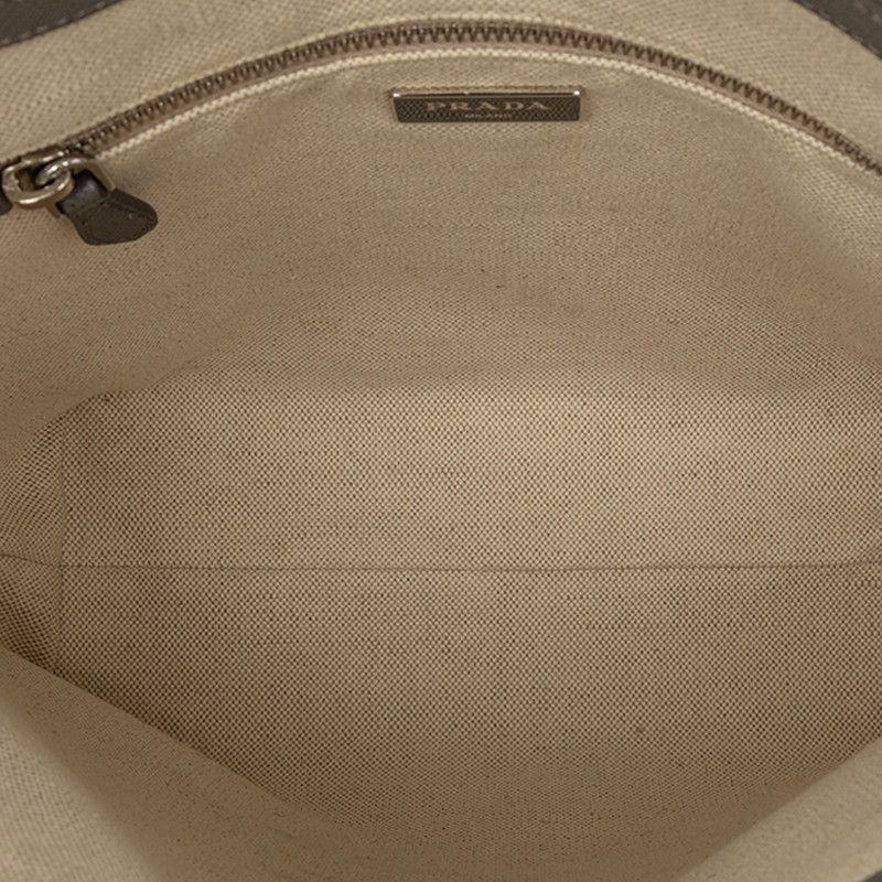 PRADA Triangle Logo Plate Tote Bag Handbag Gray Sapphire Leather Women's PRADA
