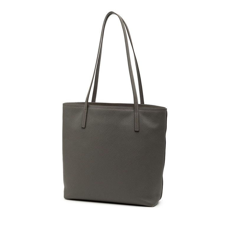 PRADA Triangle Logo Plate Tote Bag Handbag Gray Sapphire Leather Women's PRADA