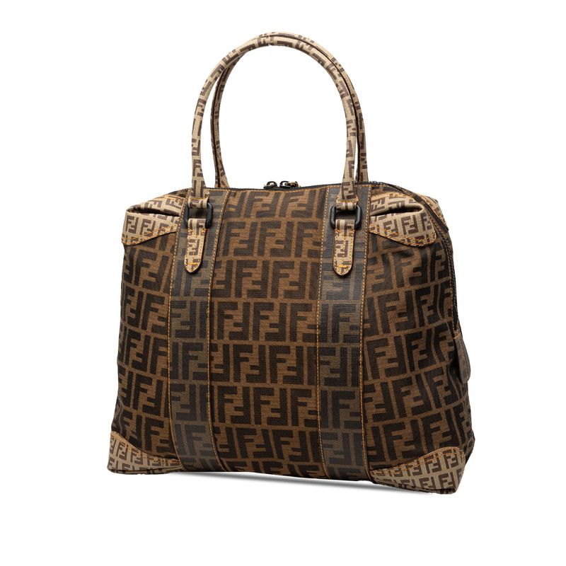 FENDI Zucca Tote Bag Handbag 8bl096 Brown Beige Canvas Leather Women's FENDI