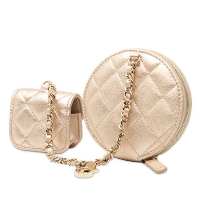 CHANEL Coco Mark Matelasse Coin Case Airpods Case Gold Leather Women's CHANEL