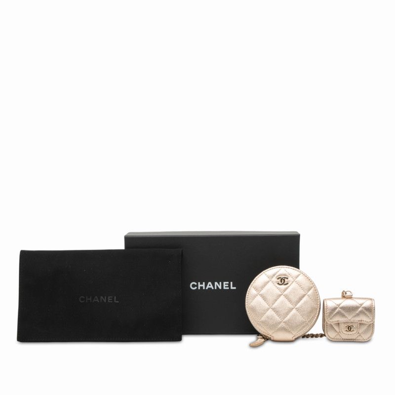 CHANEL Coco Mark Matelasse Coin Case Airpods Case Gold Leather Women's CHANEL